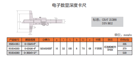 上工电子数显深度卡尺