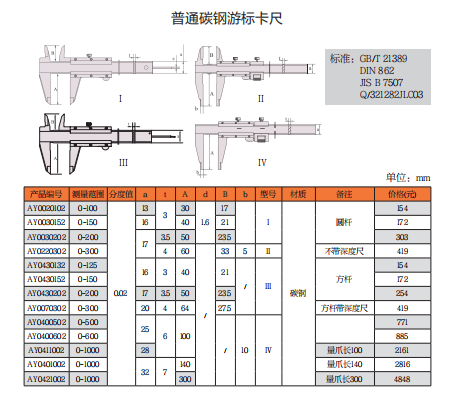 上工普通碳钢游标卡尺
